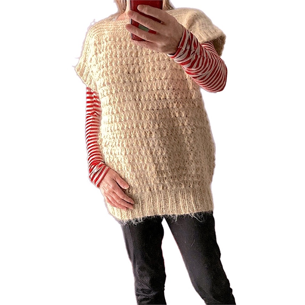 HANDMADE knitted top Beige cap sleeves waffle stitch - Picture 10 of 10